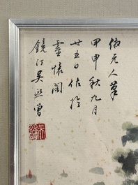 Pu Xinyu 溥心畬 (1896-1963): 'Kat en konijn' en Wu Xizeng 吳熙曾 (1904-1972): 'Landschap', inkt en kleur op papier