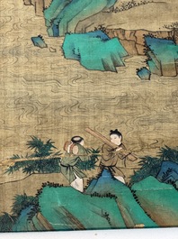 Chinese school: 'Samenkomst aan de berg', inkt en kleur op zijde, 18/19e eeuw