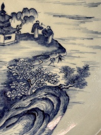 A Chinese celadon-ground blue and white dish and a vase and cover, Chenghua mark, 19th C.