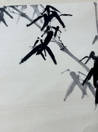 Cheng Shifa 程十发 (1921-2007): 'Dame jouant du Pipa pour deux aigles', encre et couleur sur papier, dat&eacute;e 1988