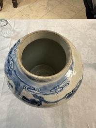 A Chinese celadon-ground blue and white dish and a vase and cover, Chenghua mark, 19th C.