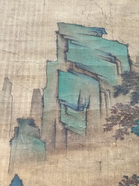 Chinese school: 'Gathering by the mountain', ink and colour on silk, 18/19th C.