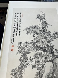 He Xiangning 何香凝 (1878-1972): 'Chrysanth&egrave;me', encre sur papier, dat&eacute;e 1954