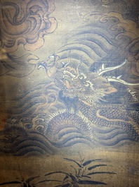 Chinese school: 'Luohan in the mountains', ink and colour on silk, 18th C.