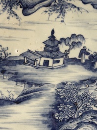 A Chinese celadon-ground blue and white dish and a vase and cover, Chenghua mark, 19th C.