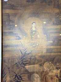 Chinese school: 'Luohan in the mountains', ink and colour on silk, 18th C.