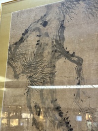 Hui Qishan 讳齐善: 'Dennenboom met eksters', inkt op papier, 19e eeuw