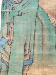 Chinese school: 'Gathering by the mountain', ink and colour on silk, 18/19th C.