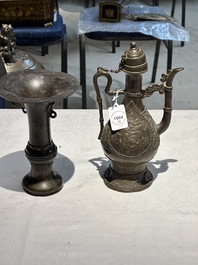 A Chinese bronze 'gu' vase and a bronze ewer and cover for the Islamic market, Ming