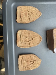 Five Burmese Buddhist votive pottery plaques, Pagan Period, 11/14th C.