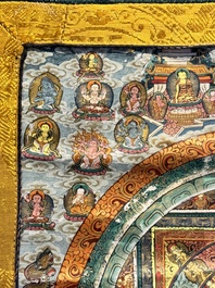 Een Avalokiteshvara mandala thangka op doek, Tibet, 19e eeuw