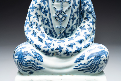 An exceptional Chinese blue and white porcelain figure of Guanyin, Wanli