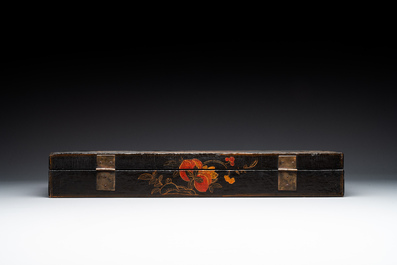 A fine rectangular Chinese lacquered and painted wooden box, signed Fen Yang Fu 汾陽府, dated 1669