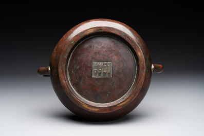 A large Chinese bronze censer, Xuande mark, Ming