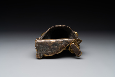 An extremely rare Chinese gilt bronze figure of Guandi, Ming