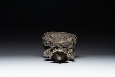 A large Chinese bronze sculpture of Bodhisattva on a lotus throne, Ming