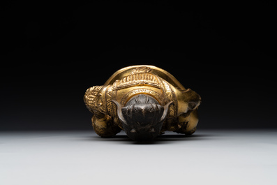An extremely rare Chinese gilt bronze figure of Guandi, Ming