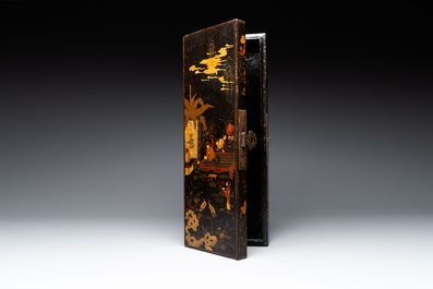 A fine rectangular Chinese lacquered and painted wooden box, signed Fen Yang Fu 汾陽府, dated 1669