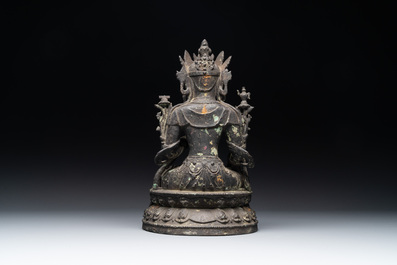 A large Chinese bronze sculpture of Bodhisattva on a lotus throne, Ming