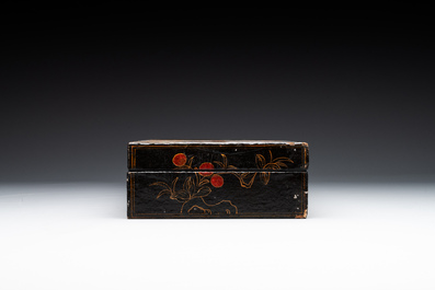 A fine rectangular Chinese lacquered and painted wooden box, signed Fen Yang Fu 汾陽府, dated 1669