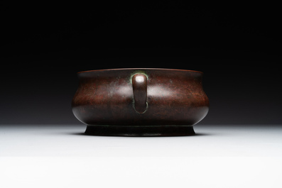 A large Chinese bronze censer, Xuande mark, Ming