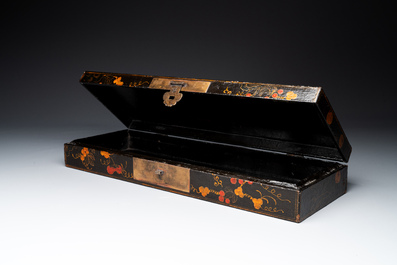 A fine rectangular Chinese lacquered and painted wooden box, signed Fen Yang Fu 汾陽府, dated 1669