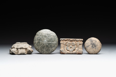 Six Gandhara grey schist fragments with divinities and floral design, 1/4th C.