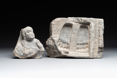 Six Gandhara grey schist fragments with divinities and floral design, 1/4th C.