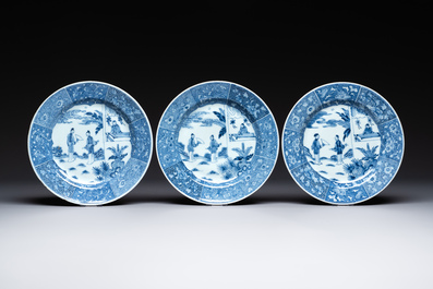 Six Chinese blue and white 'Xi Xiang Ji' plates, Qianlong