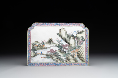 A Chinese Canton enamel plaque and large dish, Qianlong mark, 19th C.