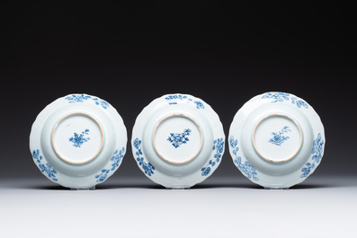 Five Chinese blue and white 'Xi Xiang Ji' plates, Qianlong