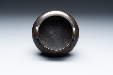 A Chinese bronze tripod censer, Ding 鼎 mark, Yuan/Ming