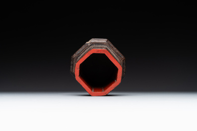 A Chinese tixi lacquer brush pot, 'bitong', Ming