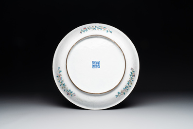 A Chinese Canton enamel plaque and large dish, Qianlong mark, 19th C.