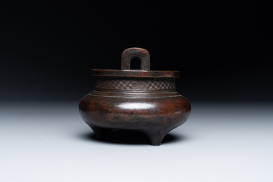 A Chinese bronze tripod censer, Ding 鼎 mark, Yuan/Ming