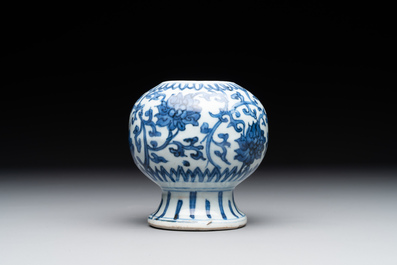 A Chinese blue and white 'lotus scroll' vase, Ming