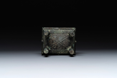 A Chinese rectangular bronze food vessel, 'fang ding 方鼎', Western Zhou
