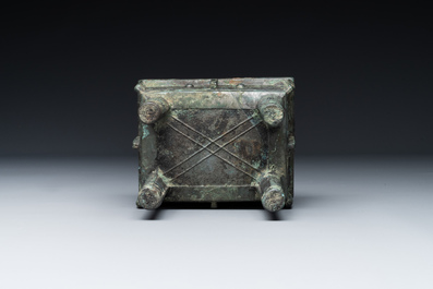 A Chinese rectangular bronze food vessel, 'fang ding 方鼎', Western Zhou