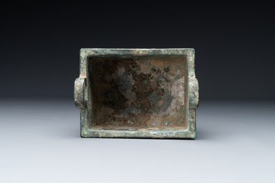A Chinese rectangular bronze food vessel, 'fang ding 方鼎', Western Zhou