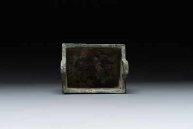 A Chinese rectangular bronze food vessel, 'fang ding 方鼎', Western Zhou