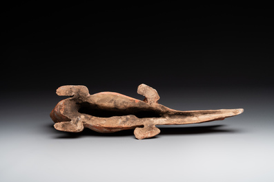 A Chinese Mingqi terracotta amphibian-shaped grave guardian with human head, Western Han