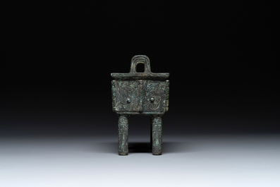 A Chinese rectangular bronze food vessel, 'fang ding 方鼎', Western Zhou
