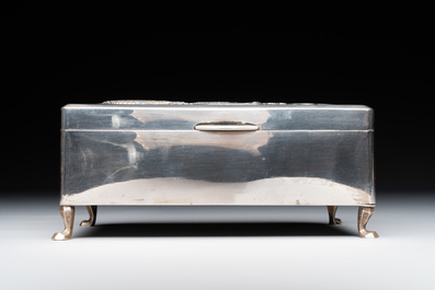 A Chinese silver 'dragon' box and a tobacco box, Sheng chang 昇昌 mark, 19th C.