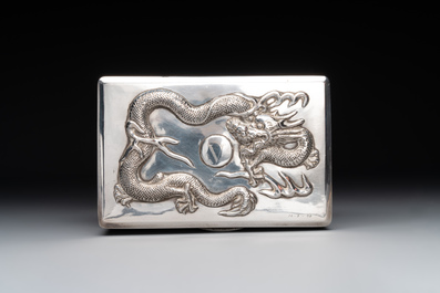 A Chinese silver 'dragon' box and a tobacco box, Sheng chang 昇昌 mark, 19th C.