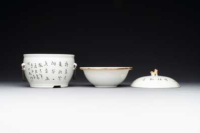A varied collection of seven Chinese famille rose, verte and monochrome wares, 19th C.