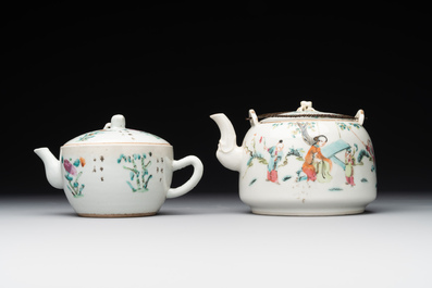A varied collection of seven Chinese famille rose, verte and monochrome wares, 19th C.
