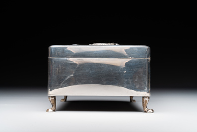 A Chinese silver 'dragon' box and a tobacco box, Sheng chang 昇昌 mark, 19th C.