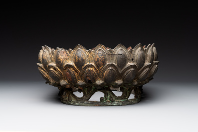 A large Chinese bronze lotus throne, Ming