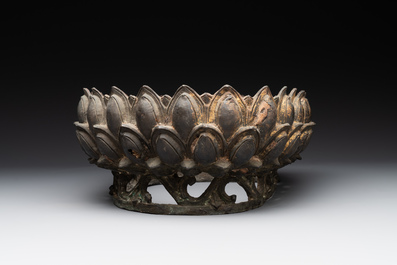 A large Chinese bronze lotus throne, Ming