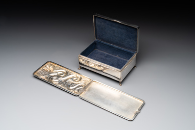 A Chinese silver 'dragon' box and a tobacco box, Sheng chang 昇昌 mark, 19th C.